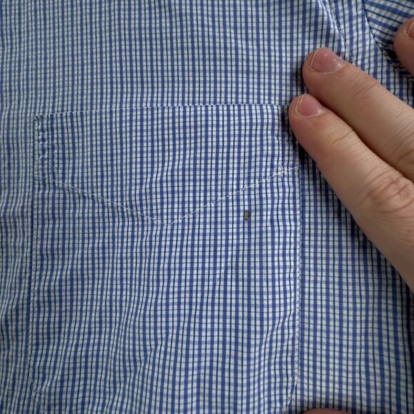 Gitman Bros 15 34 USA Button Up Shirt Blue Check Long Sleeve Men Woven Adult ** - Picture 14 of 16